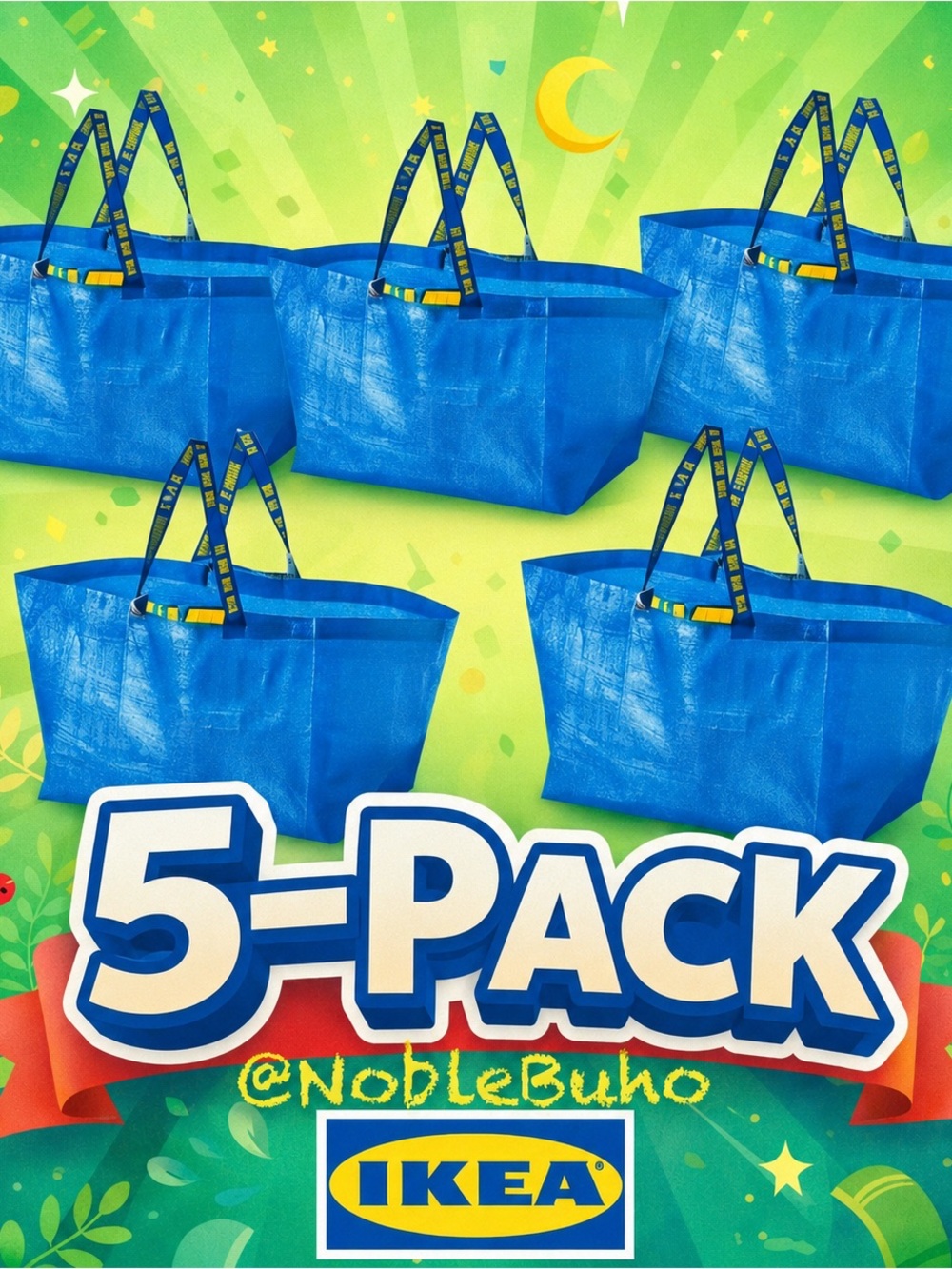 🌀5-PACK🌀Shopping Bag Frakta Laundry Tote Bag Ikea Bag 19 Gallon 5 Pack